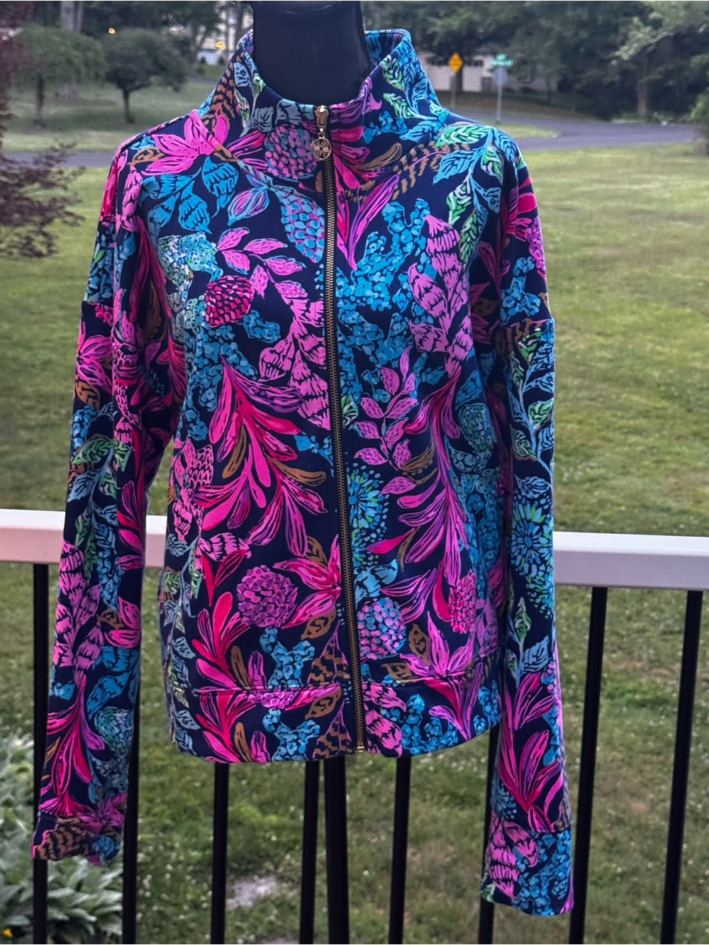 Lilly Pulitzer Wrenley Zip-Up Floral Jacket Aegean Navy Calypso Coast Size XL - Picture 5 of 14